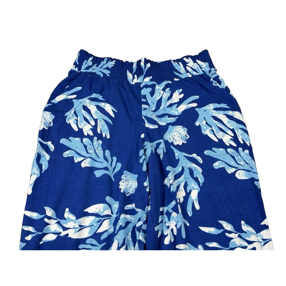 D&Co. BEACH Pants Women S Blue Tropical Floral Boho Beachy Coastal Summer Lounge